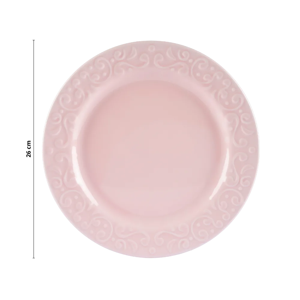 Kit 06 Pçs Pratos Rasos Relevo Tassel Rosa Germer Porcelanas