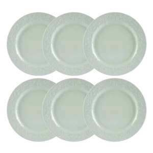 Kit 06 Pç Pratos Rasos Relevo Tassel Verde Germer Porcelanas