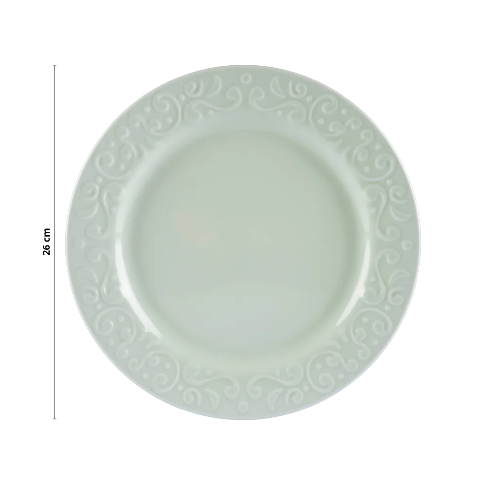 Kit 06 Pç Pratos Rasos Relevo Tassel Verde Germer Porcelanas