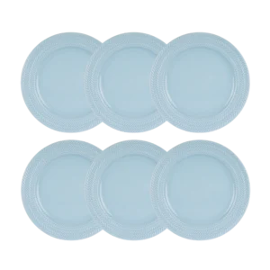 Kit 06 Prato Sobremesa Chevron Azul Vintage Germer Porcelana