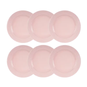Kit 06 Prato Sobremesa Chevron Rosa Fractal Germer Porcelana