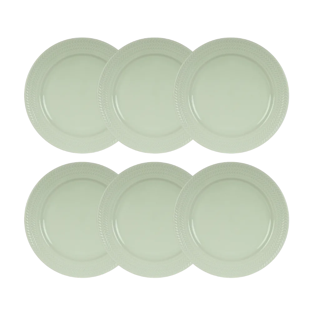 Kit 06 Prato Sobremesa Chevron Verde Menta Germer Porcelanas
