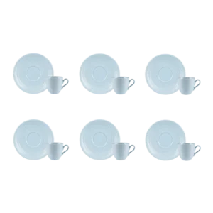 Kit 06 Xícara Café Pires Azul Vint Chevron Germer Porcelanas