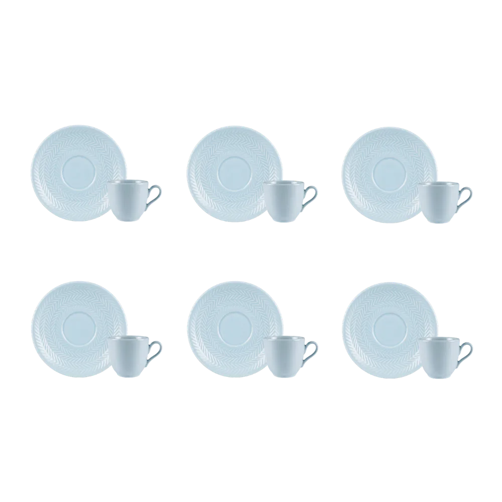 Kit 06 Xícara Café Pires Azul Vint Chevron Germer Porcelanas