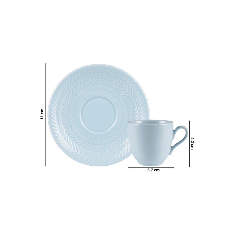 Kit 06 Xícara Café Pires Azul Vint Chevron Germer Porcelanas