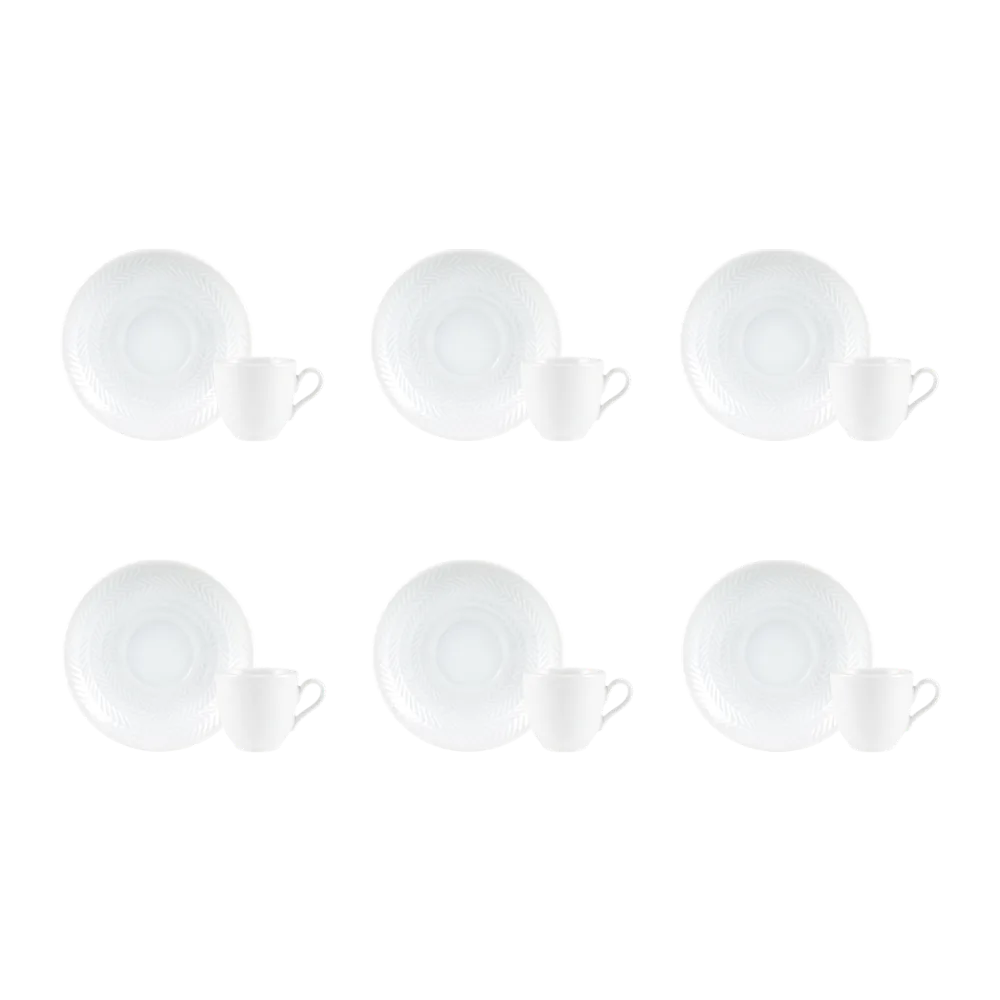 Kit 06 Xícara de Café Pires Branca Chevron Germer Porcelanas