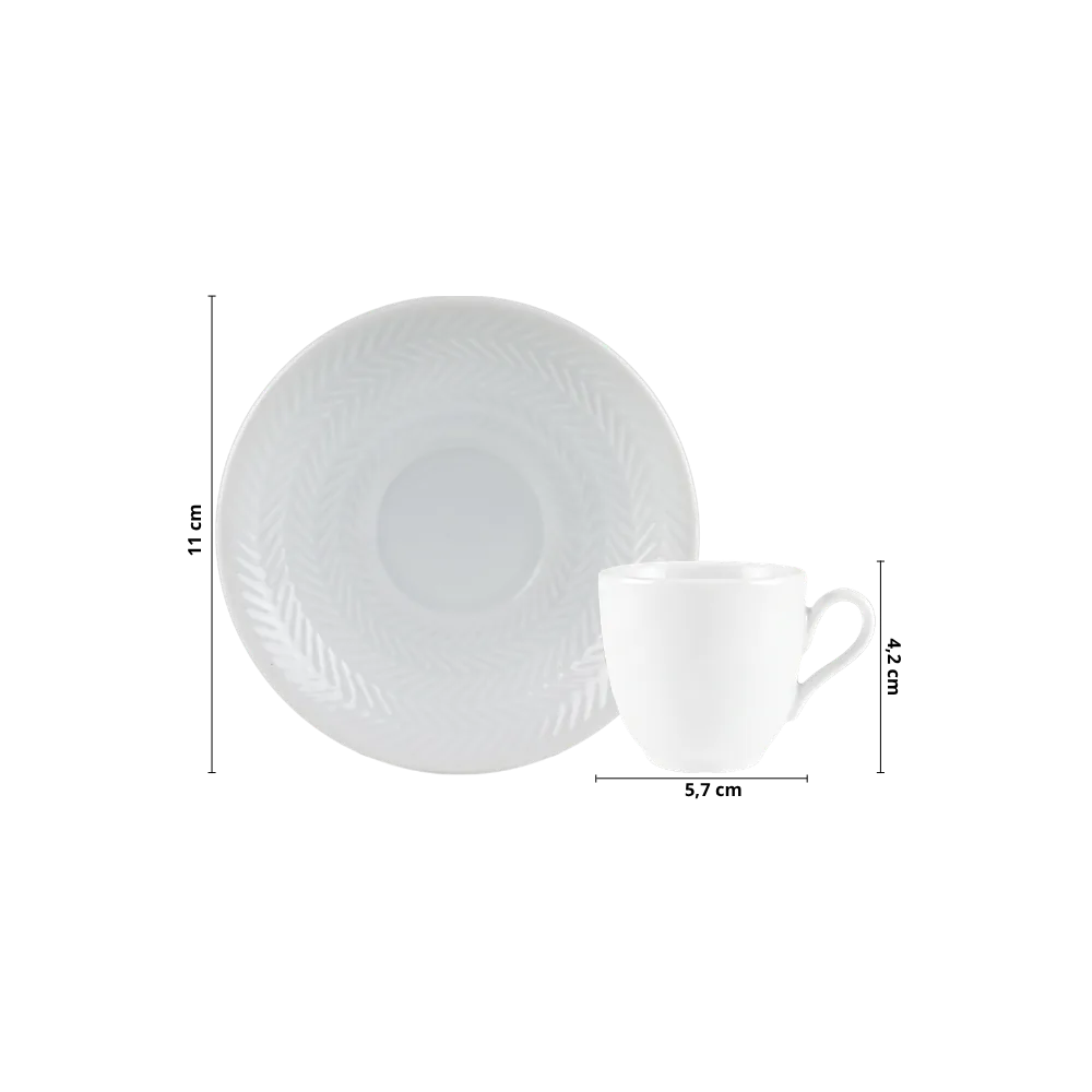 Kit 06 Xícara de Café Pires Branca Chevron Germer Porcelanas