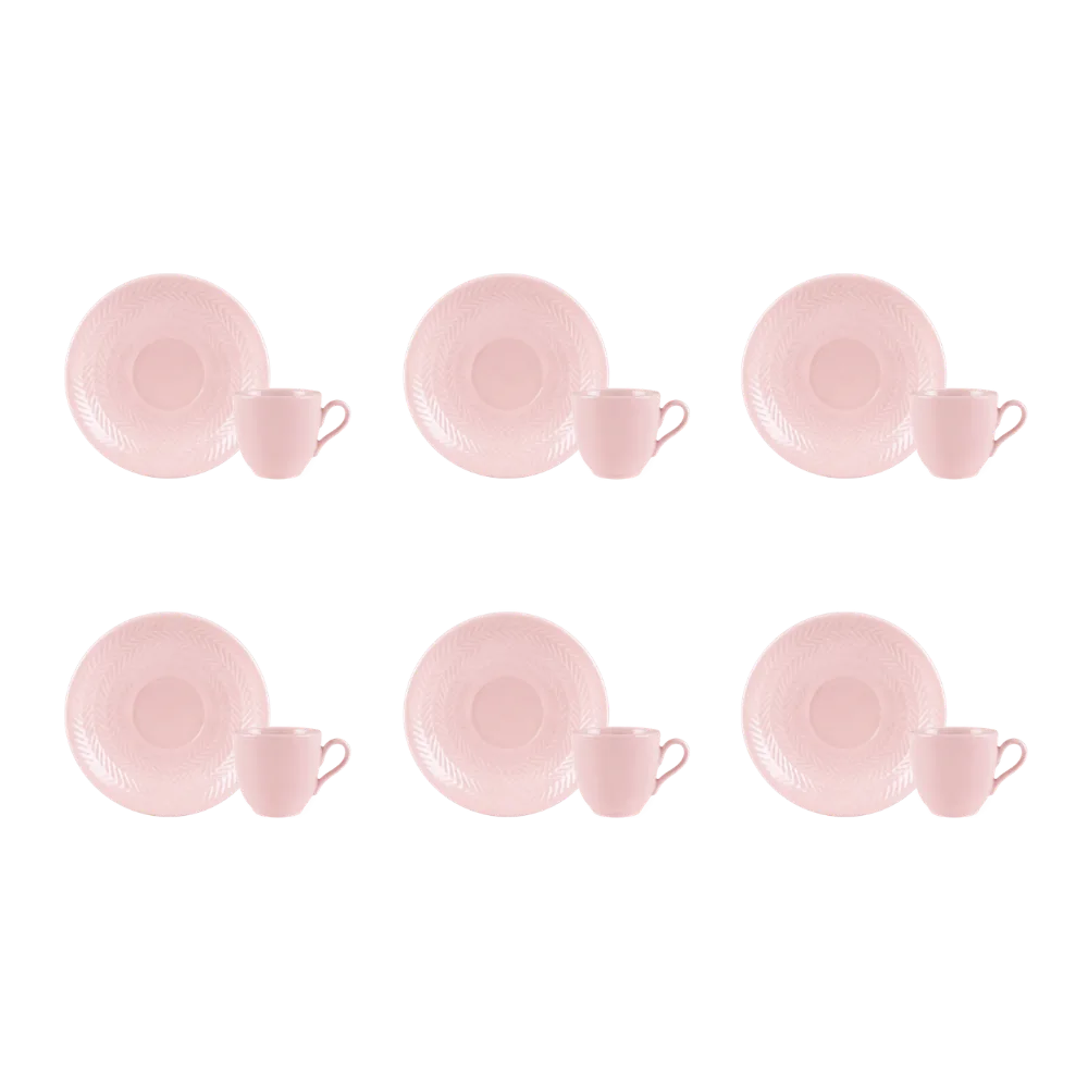Kit 06 Xícara Café Pires Rosa Chevron Germer Porcelanas