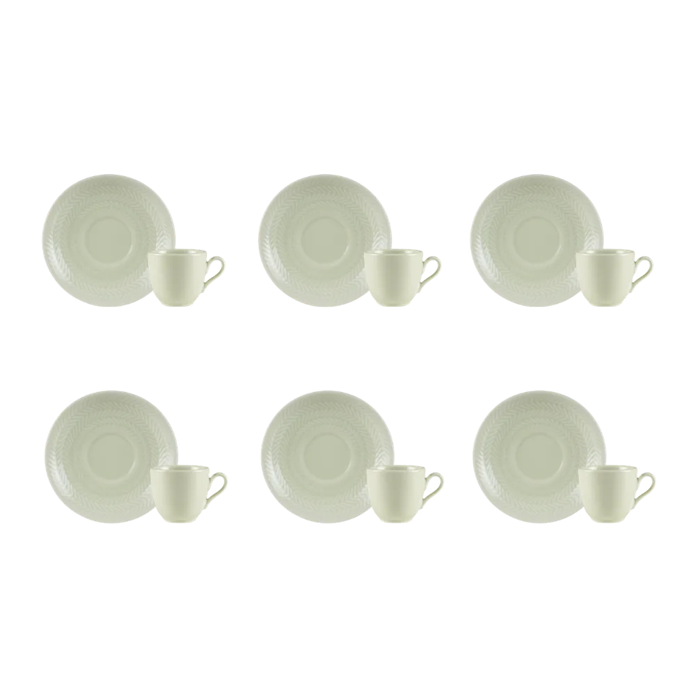 Kit 06 Xícara Café Pires Verde Ment Chevron Germer Porcelana
