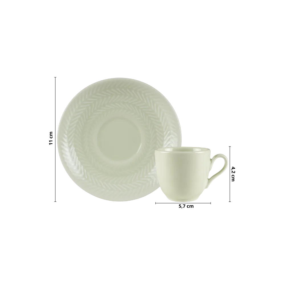 Kit 06 Xícara Café Pires Verde Ment Chevron Germer Porcelana