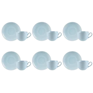 Kit 06 Xícara Chá Pires Azul Vintag Chevron Germer Porcelana