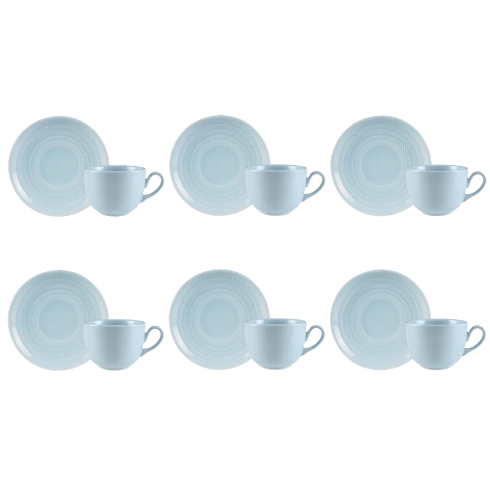 Kit 06 Xícara Chá Pires Azul Vintag Chevron Germer Porcelana