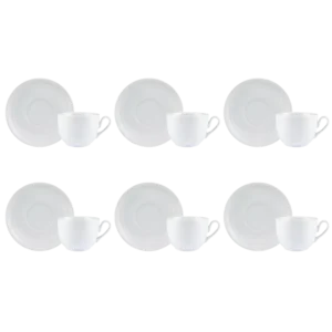 Kit 06 Xícara de Chá Pires Branco Chevron Germer Porcelanas