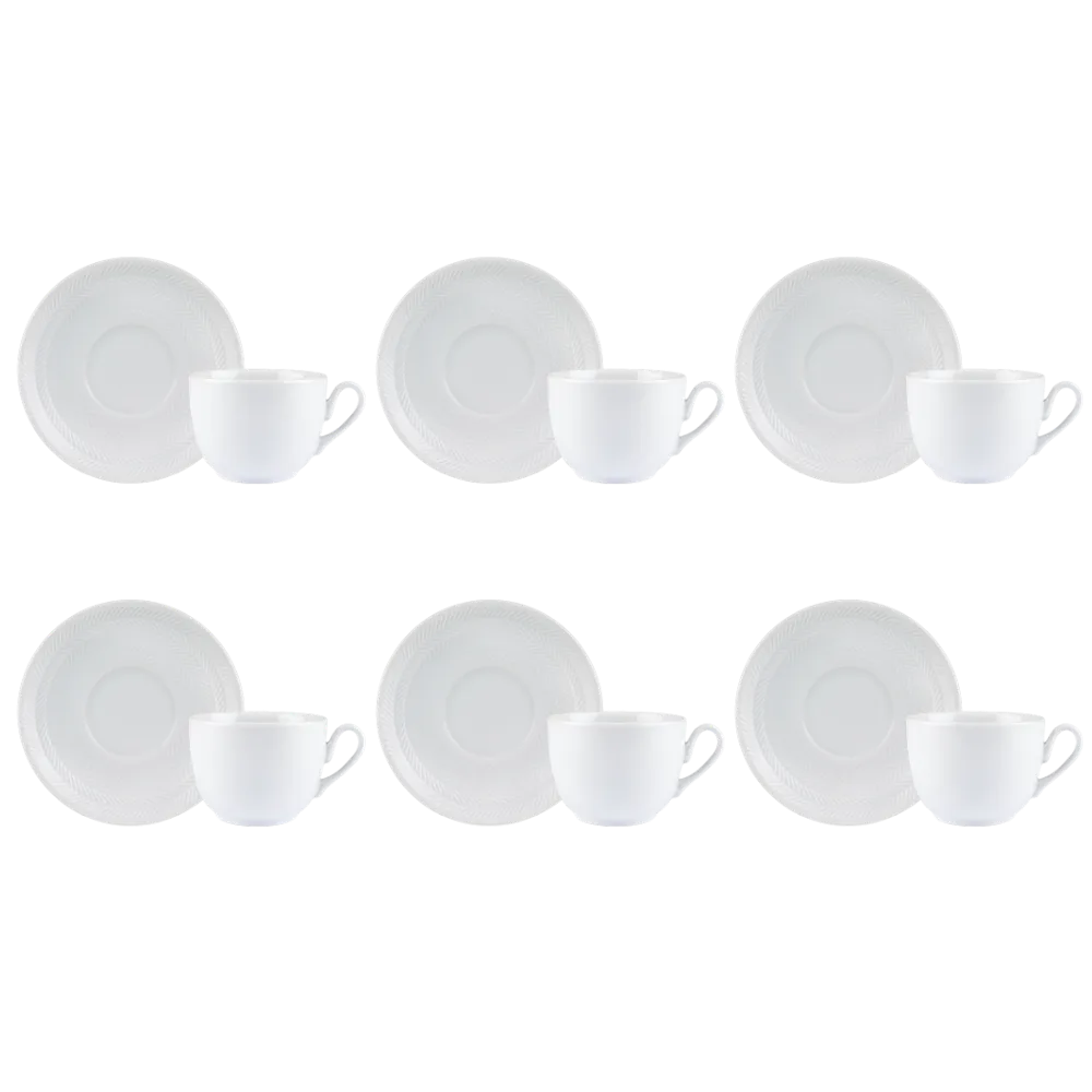 Kit 06 Xícara de Chá Pires Branco Chevron Germer Porcelanas