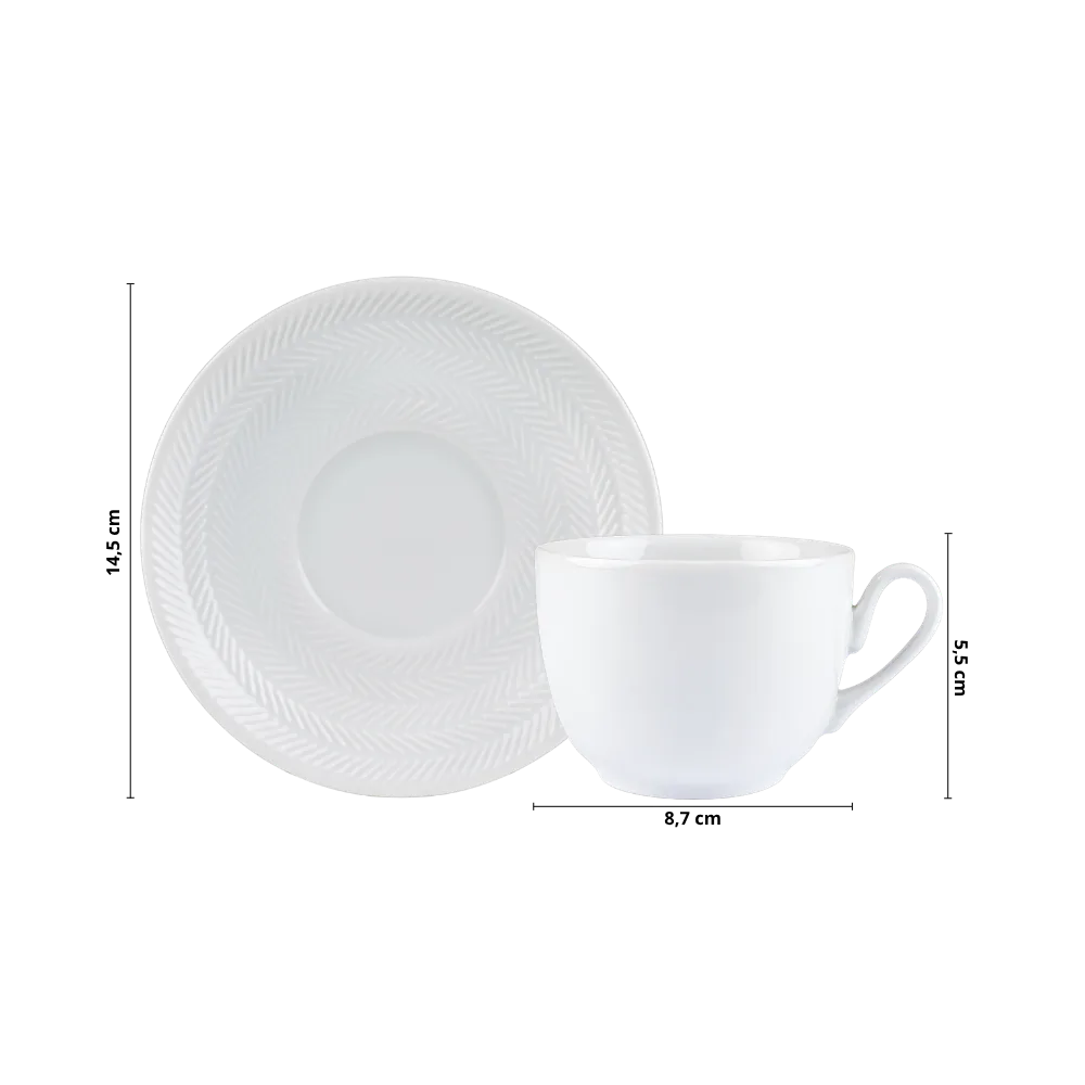 Kit 06 Xícara de Chá Pires Branco Chevron Germer Porcelanas