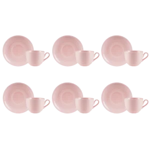 Kit 06 Xícara Chá Pires Rosa Fracta Chevron Germer Porcelana