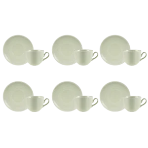 Kit 06 Xícara Chá Pires Verde Menta Chevron Germer Porcelana