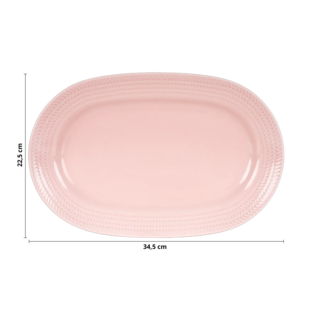 Travessa G 34x22 cm Relevo Chevron Rosa Germer Porcelanas