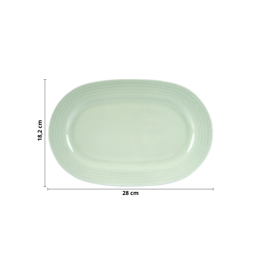 Travessa Oval 28cm P Relevo Chevron Verde Germer Porcelanas