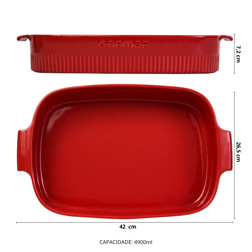 Travessa Refratária Retangular 37x26 Vermelho 4,9 L Germer