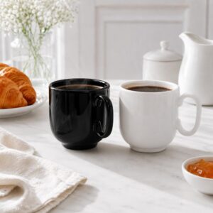 Kit 4 Canecas Preta e Branca Forma 350 ml Germer Porcelanas