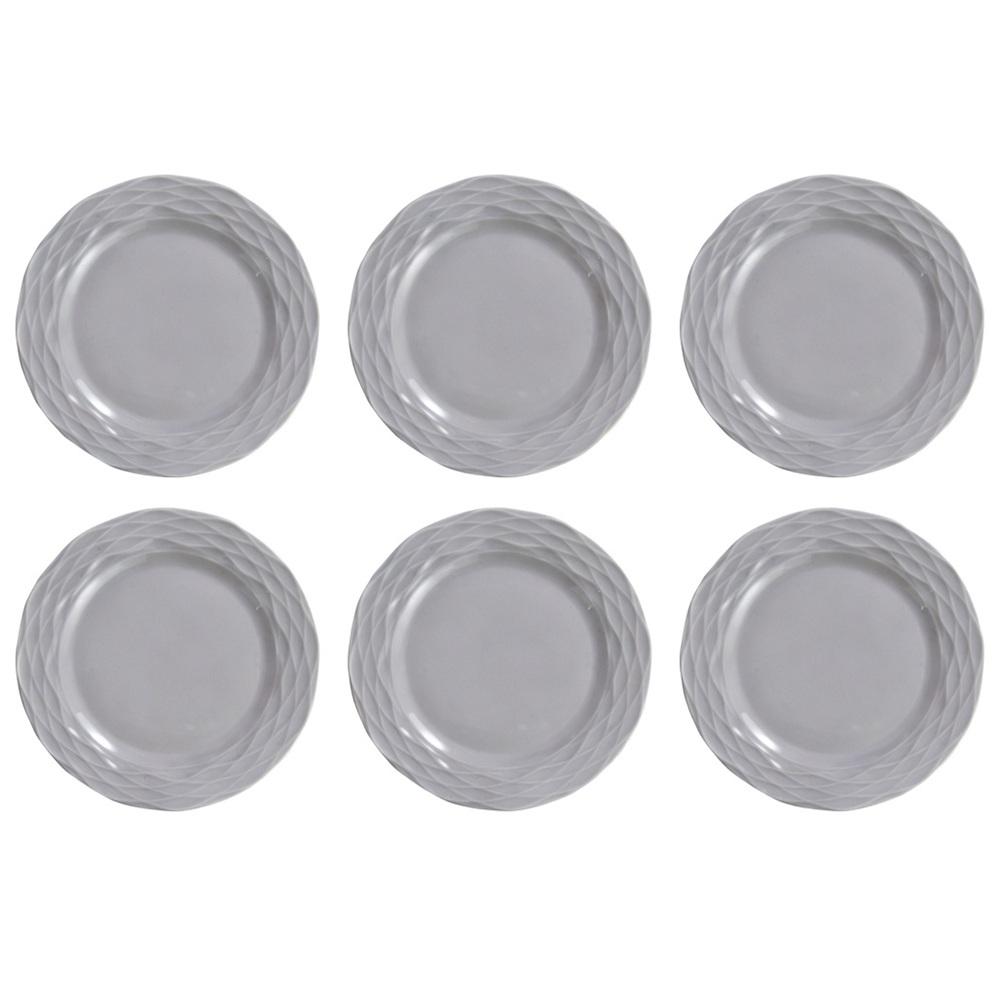 Kit 6 Pratos Rasos Cinza Ondas Germer Porcelanas