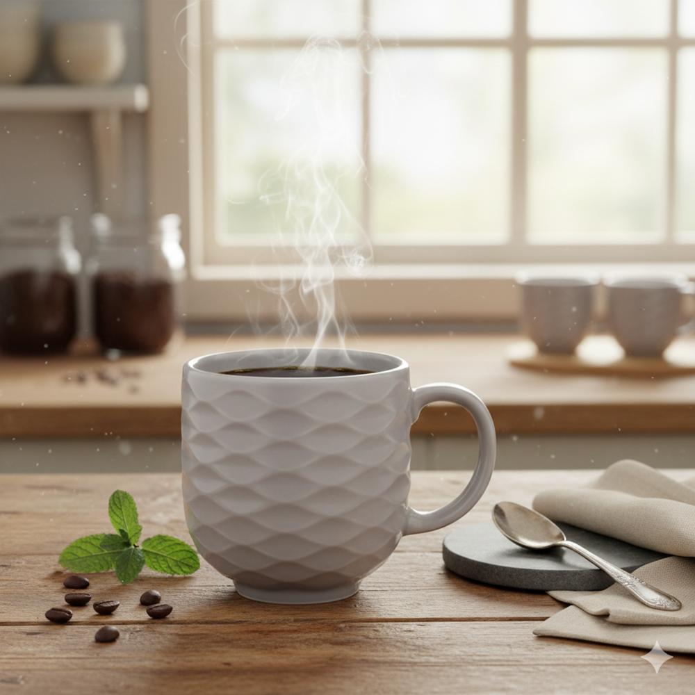 Caneca Chá Café Cinza Relevo Ondas 402 ml Germer Porcelanas - Imagem 2