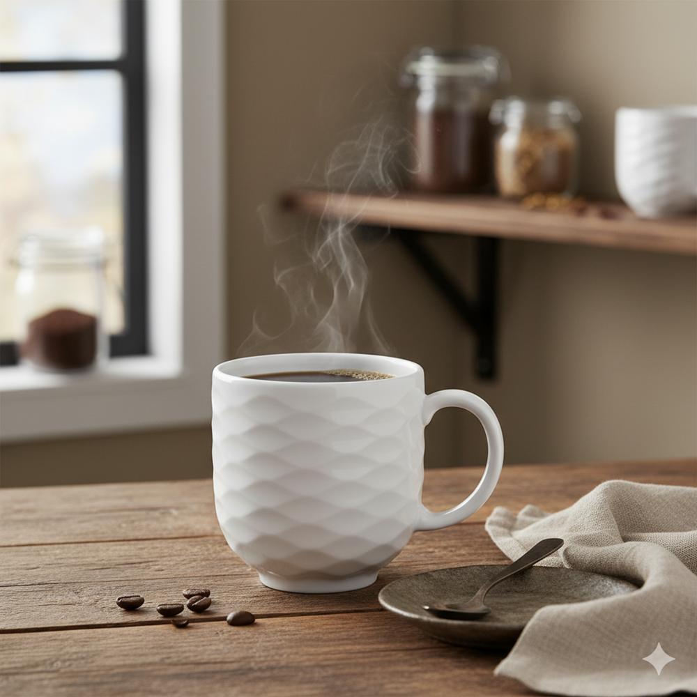 Caneca Chá Café Branca 402 ml Relevo Ondas Germer Porcelanas - Imagem 3