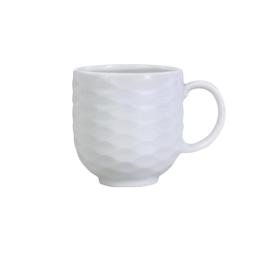 Caneca Chá Café Branca 402 ml Relevo Ondas Germer Porcelanas